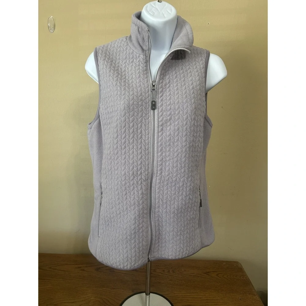 TANGERINE WOMEN QUILTED CHEVERON FLEECE VEST‎ SILVER GREY SMALL